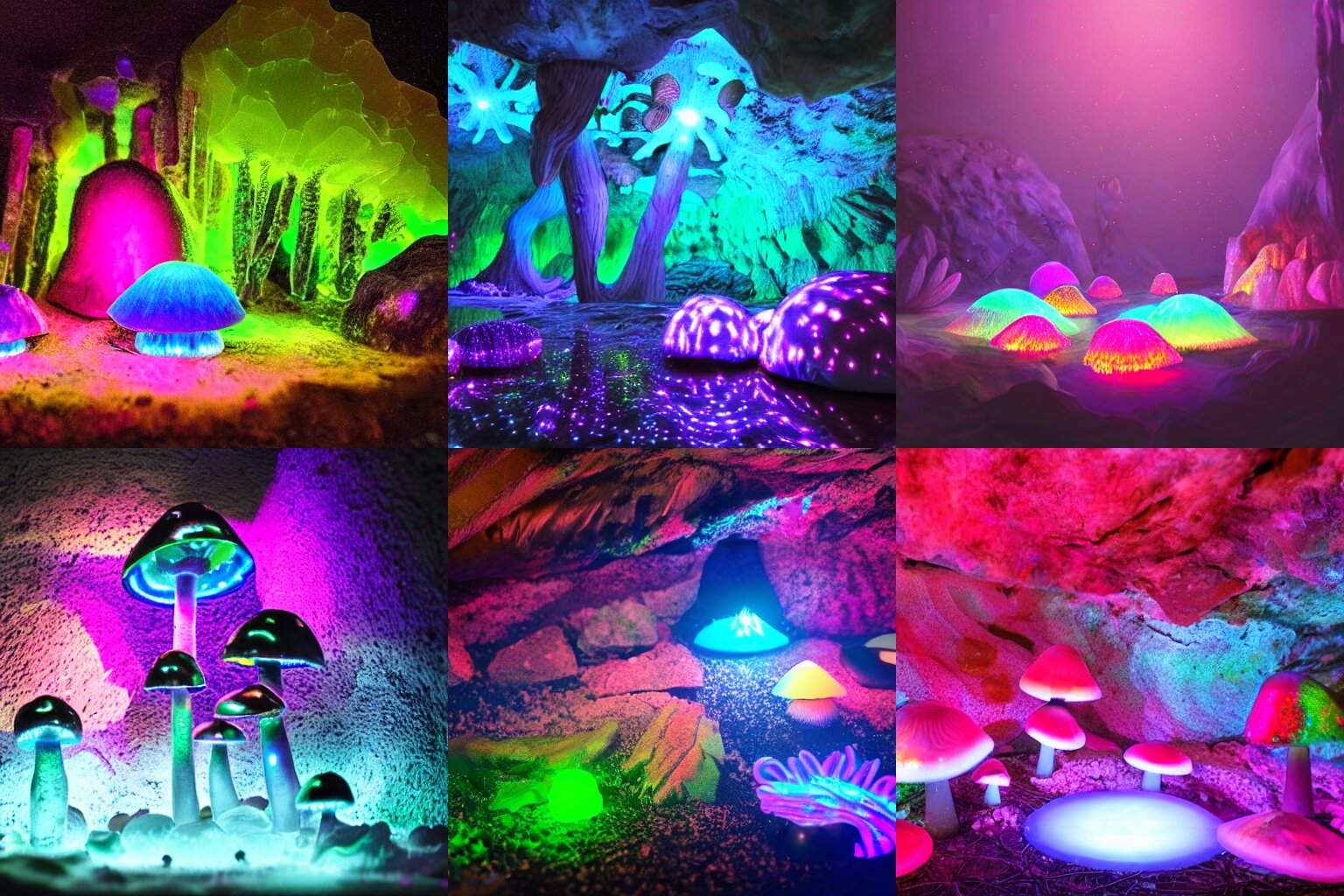 Dark Cave Iridescent Mushrooms