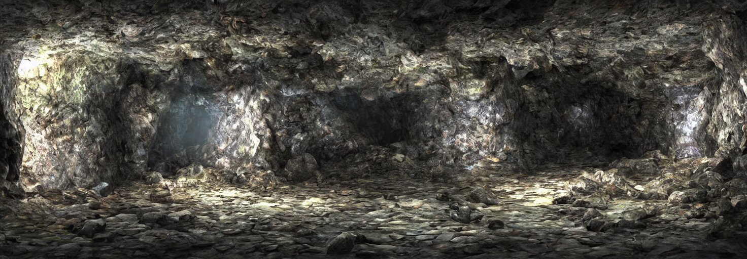 Deep Dark Cave with Magical Crystals