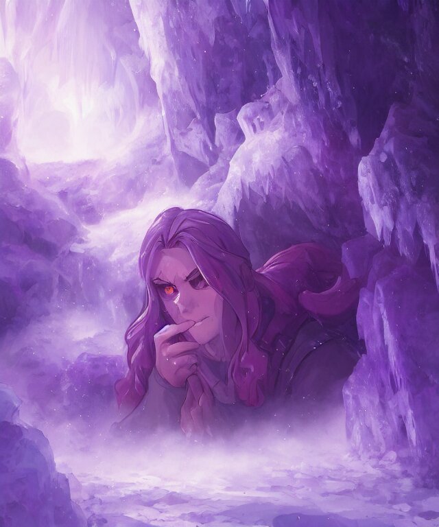 Benevolent Purple Amethyst Spirit in a Magical Crystal Icy Cave