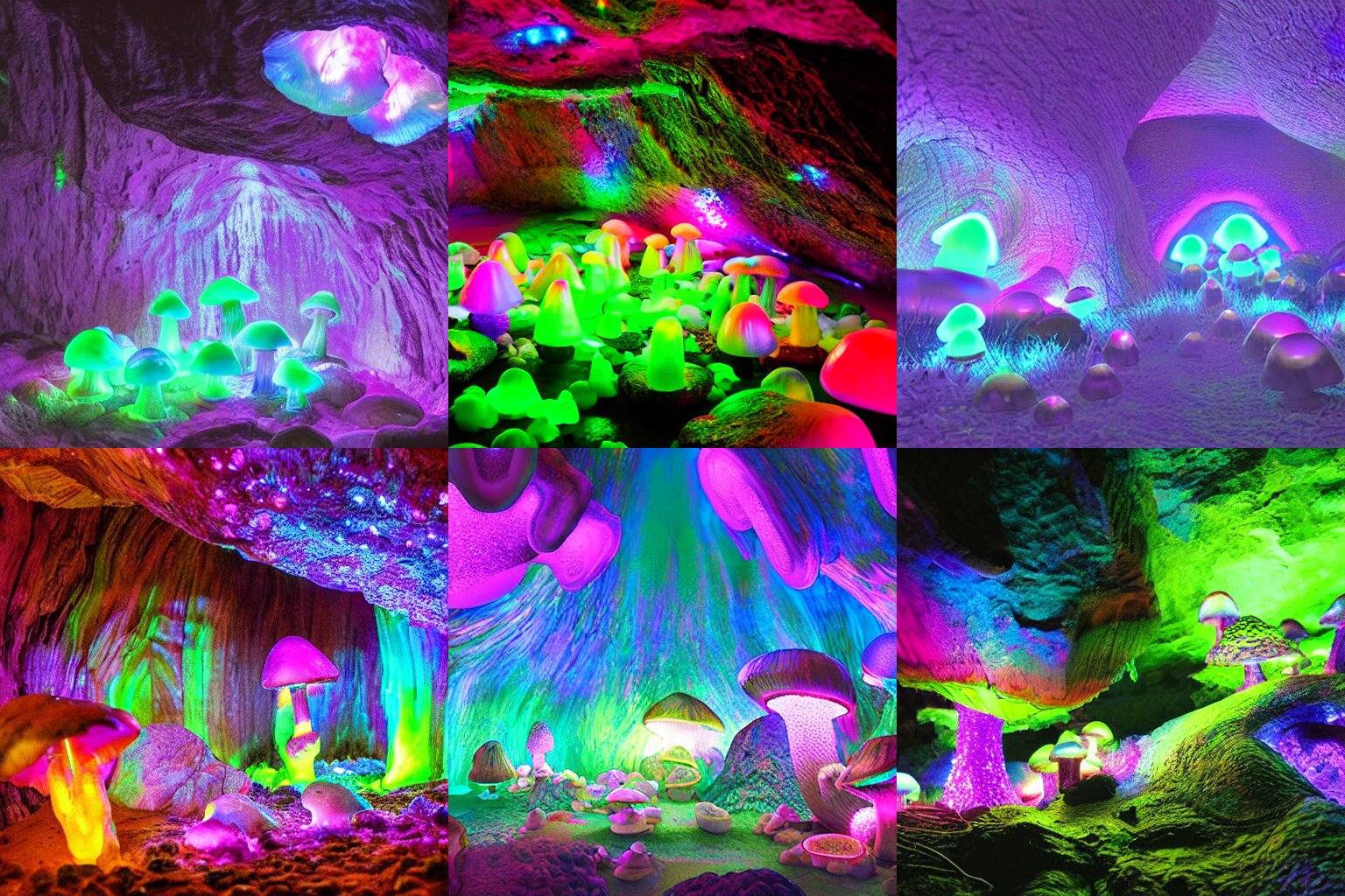 Iridescent Cave Glowing Mushrooms