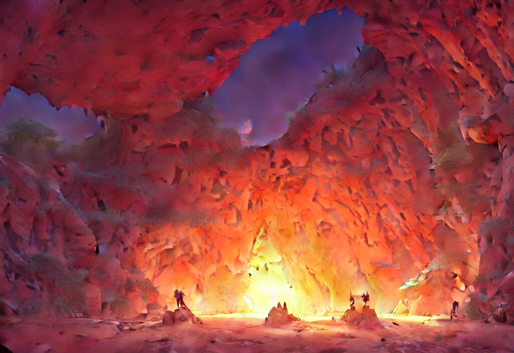 Cave Entrance in a Desert with Crystals Inside the Cave