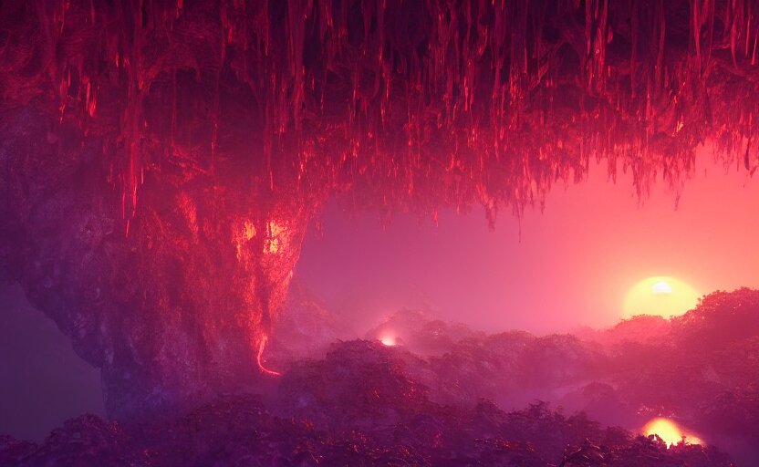 Beautiful and Stunning Digital Render of a Humongous Ruby Cave