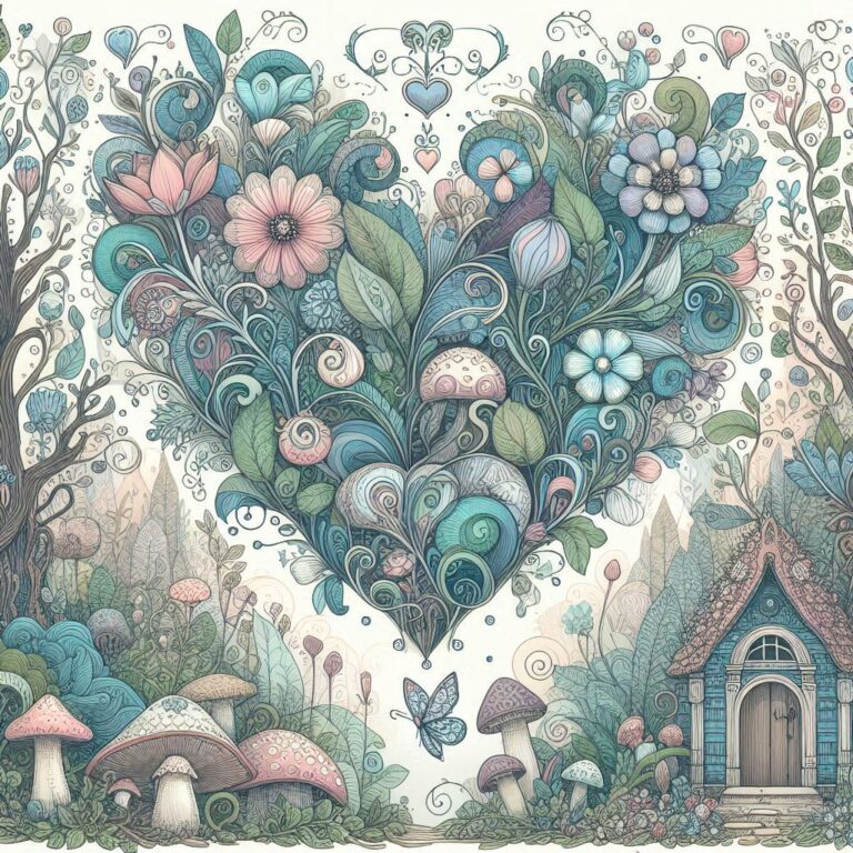 Whimsical Heart Floral Fantasy Illustration