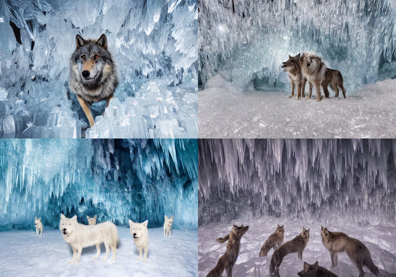 Surreal Art Wolves Made of Crystals in Ice Caves