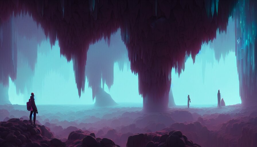 Highly Detailed Matte Painting of a Glistening Crystal Cave