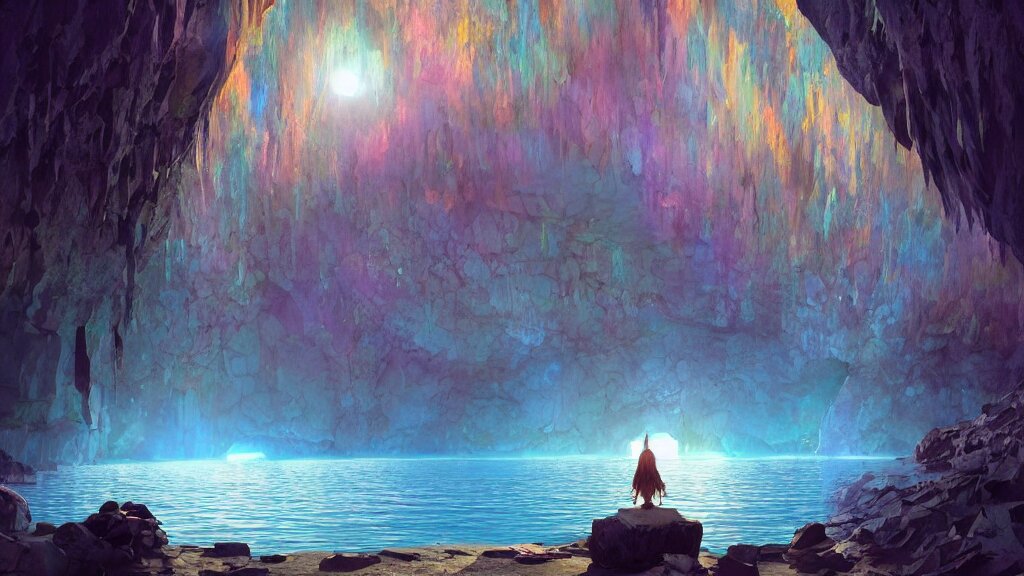 Inside a Magical Cave Full of Intricate Crystal with Rainbow Colors