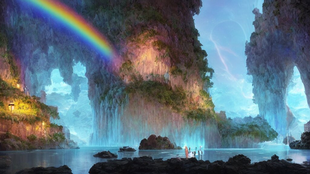 Inside a Magical Cave Full of Intricate Rainbow Crystal There Was a Lake