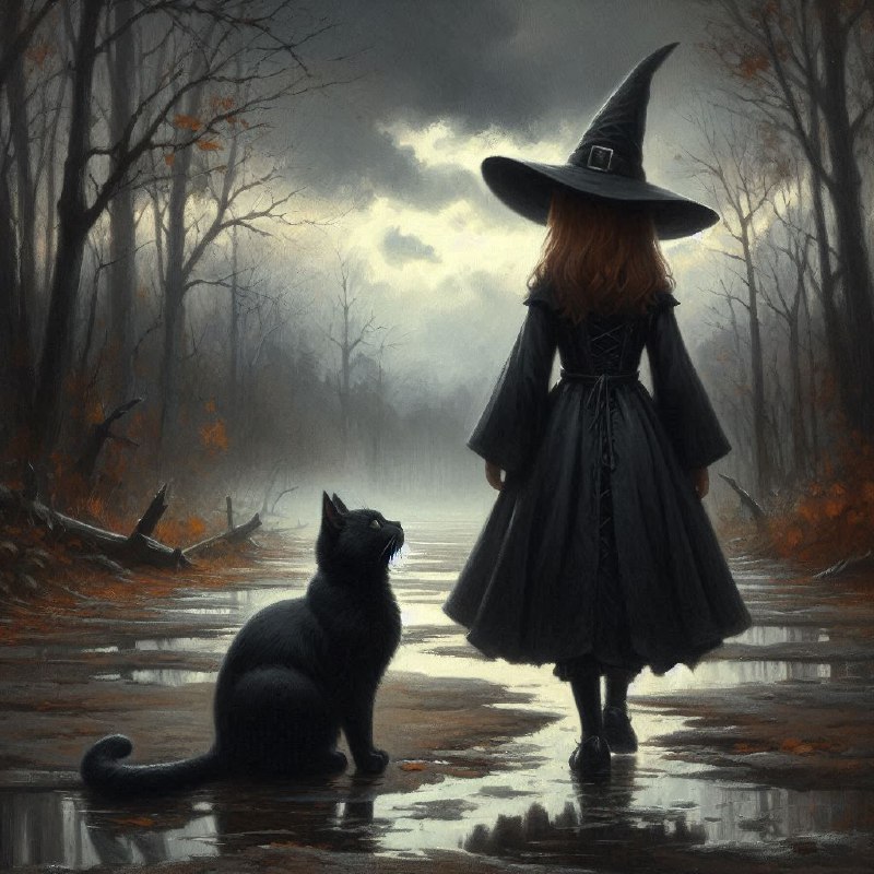 Young Witch in Foggy Swamp Landscape