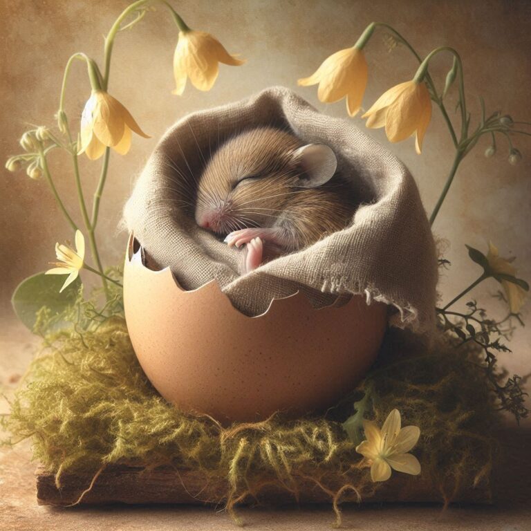 Whimsical Mouse in Eggshell Nest