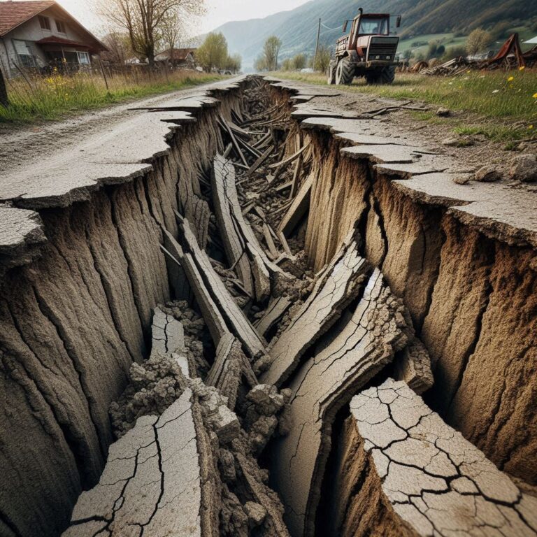 Country Road Earthquake Fissures Close-Up