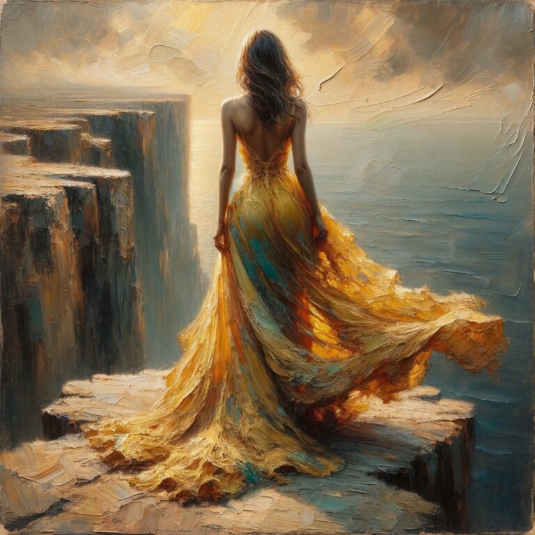 Woman in Yellow Dress on Cliff