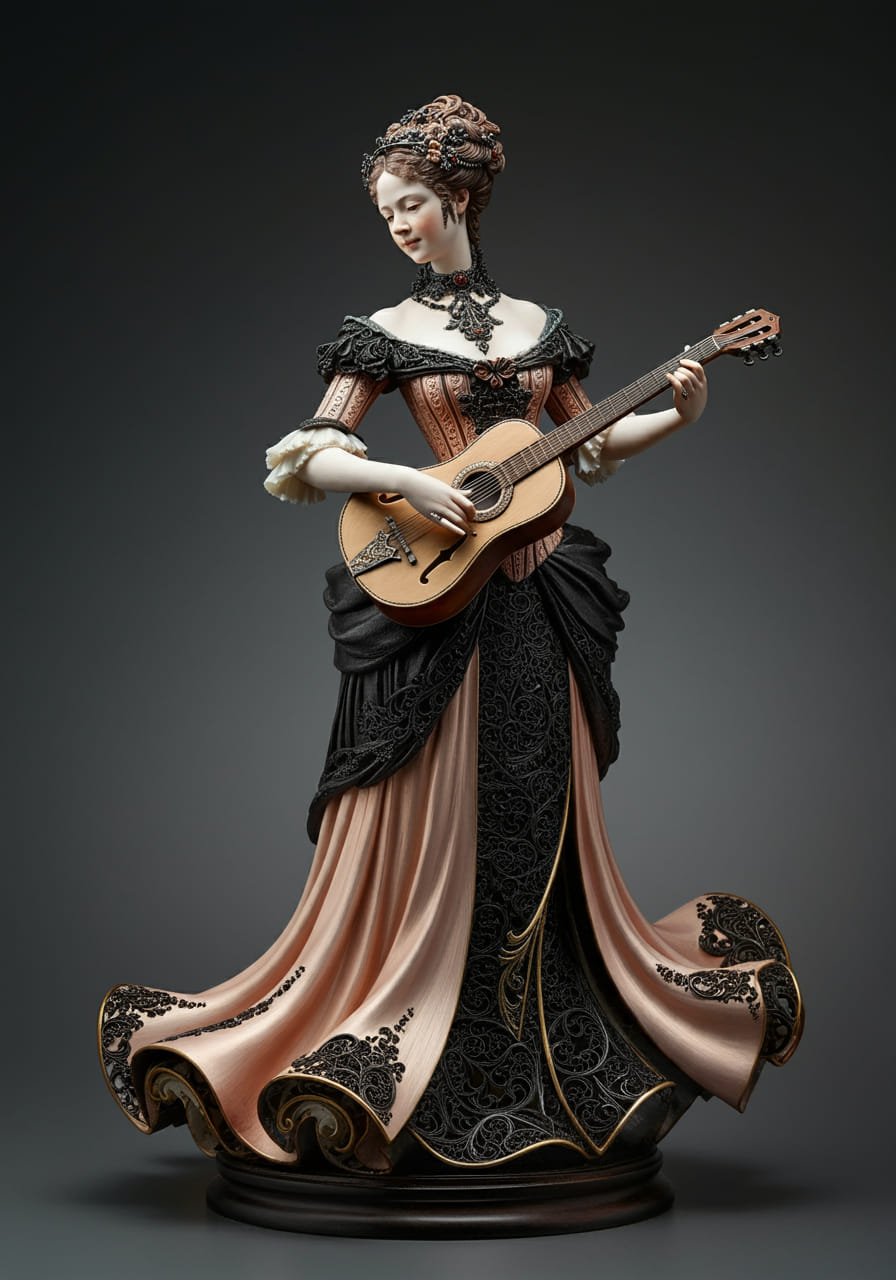 Ornate Female Figure Playing Guitar
