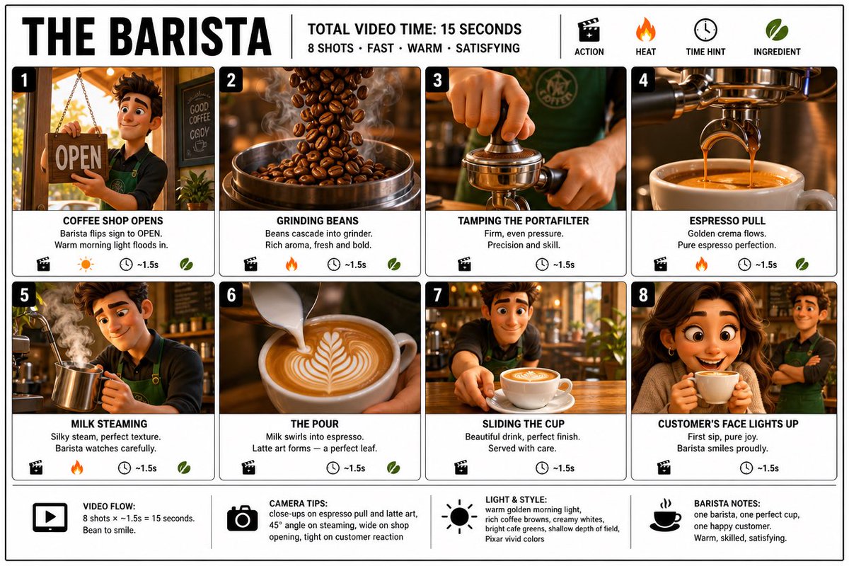 Barista 8-Shot Pixar Storyboard