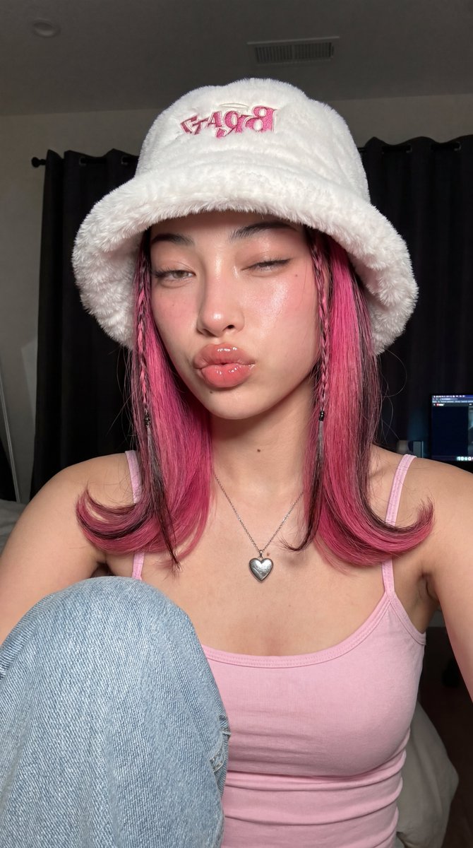 Y2K Bedroom Pink Hair Selfie