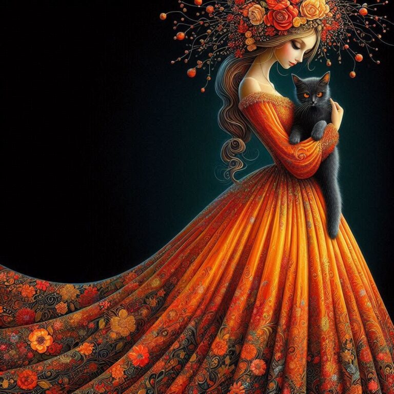 Whimsical Woman Holding Black Cat