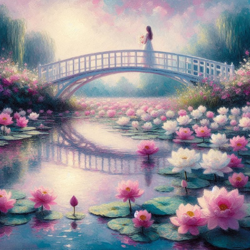 Monet-Style Bridge Over Lotus Pond