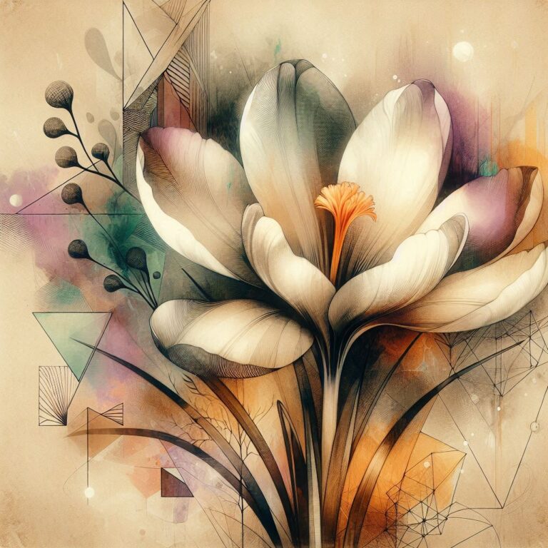 Vintage Botanical Crocus with Surreal Style