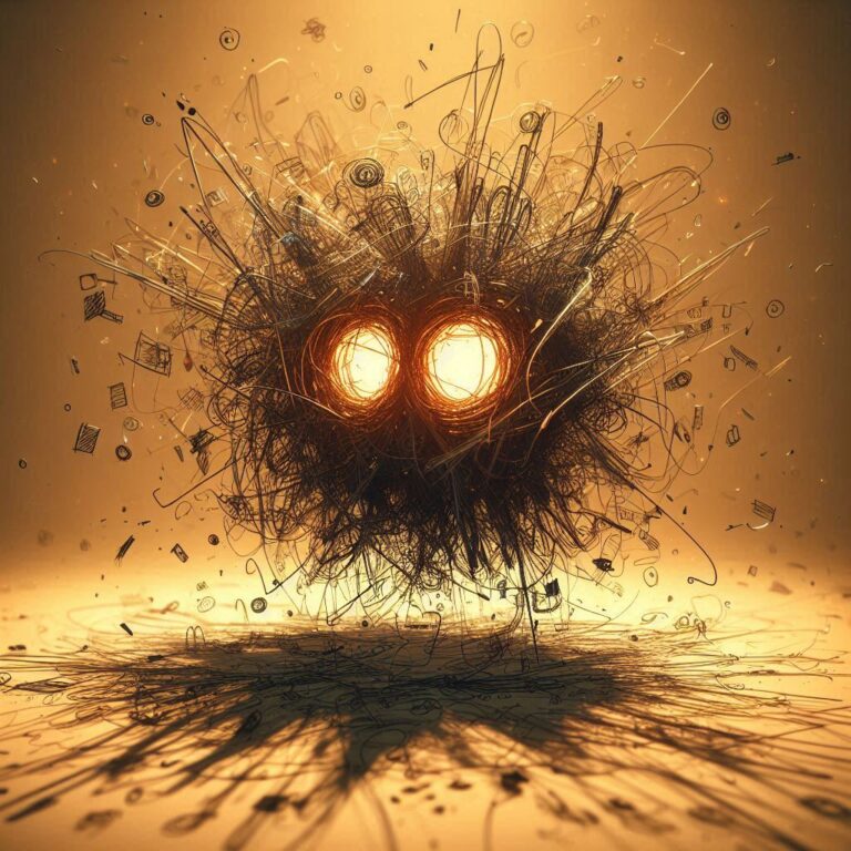 Chaotic Scribble with Glowing Eyes