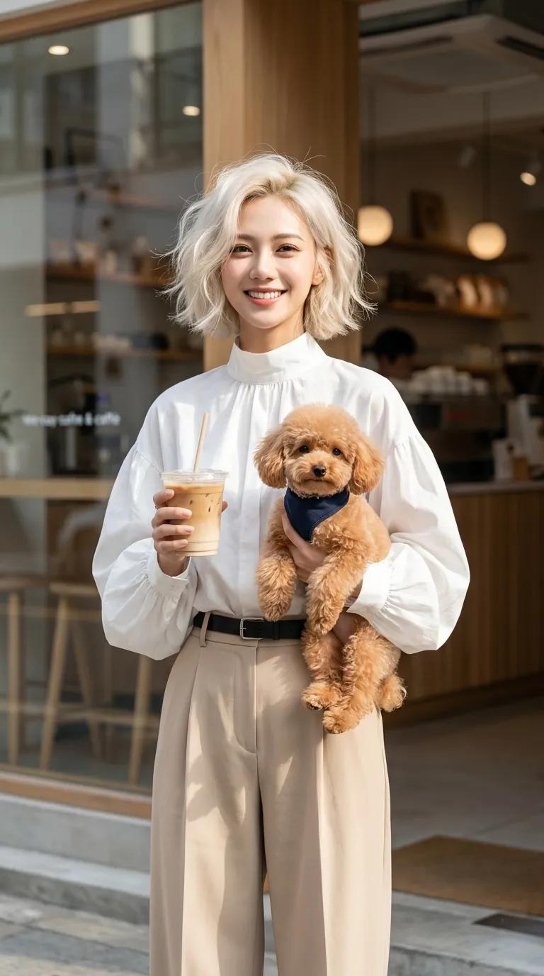 Stylish Woman Outside Cozy Café Portrait