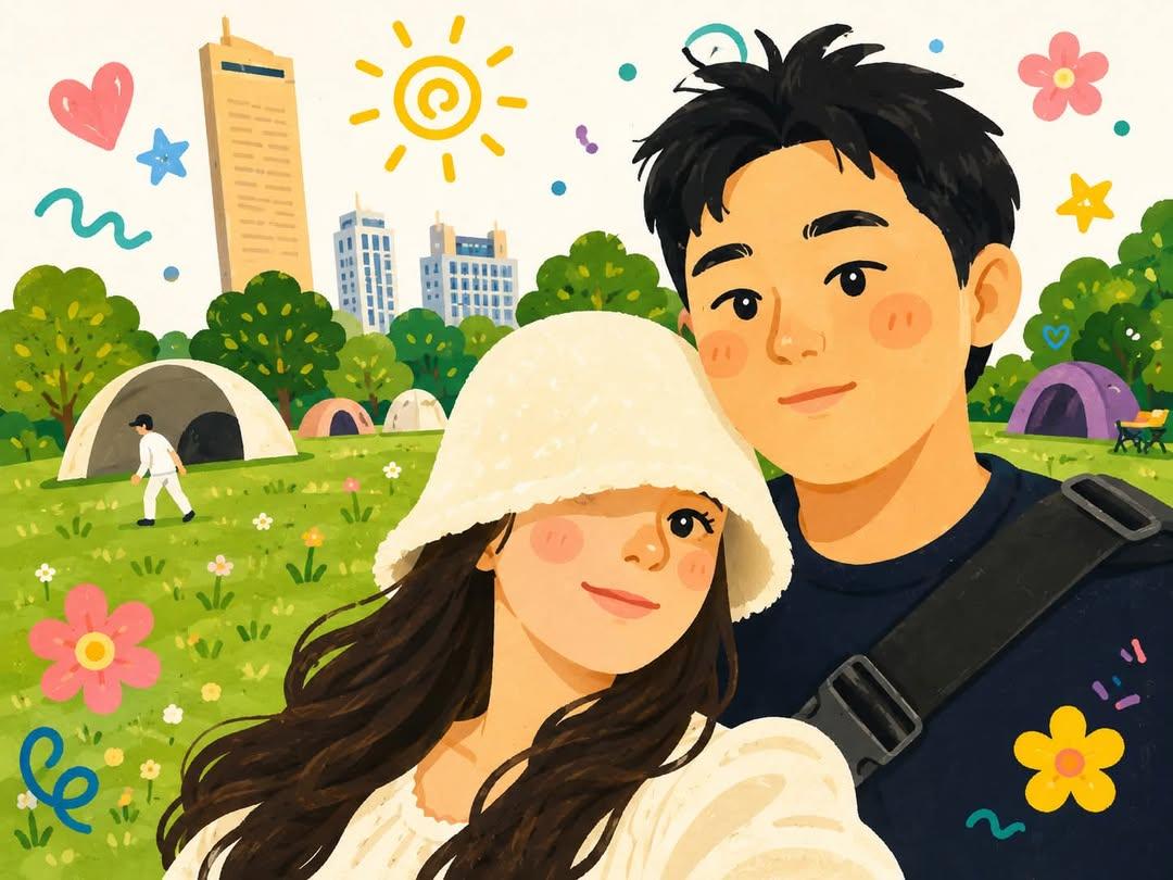 Korean Webtoon Couple Selfie