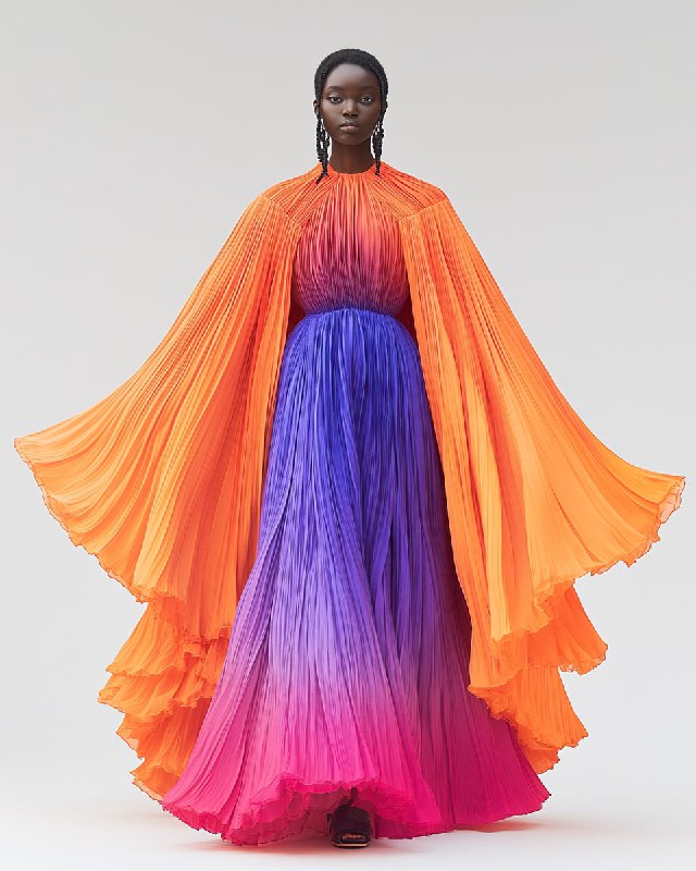 African Model in Ombre Cape Dress