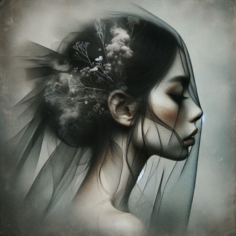 Surreal Woman’s Profile with Sheer Veil