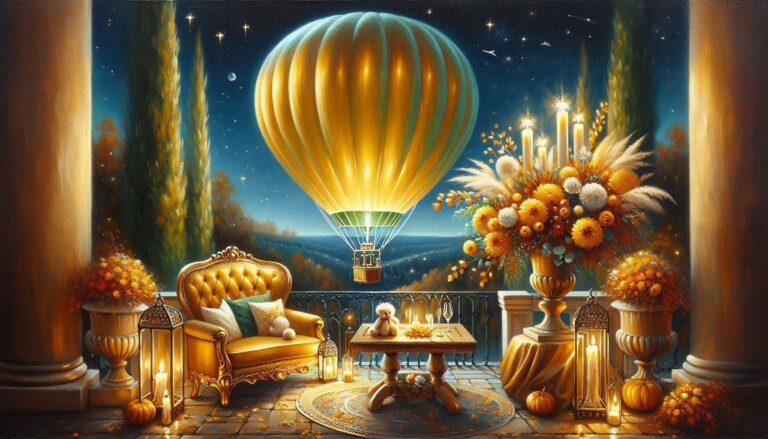 Lime Gold Balloon over Fairy-Lit Patio