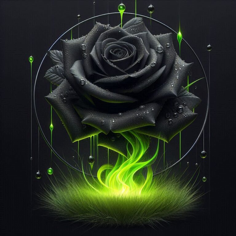 Black Rose with Lime Green Flames