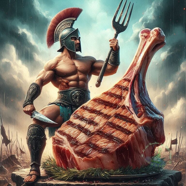 Gladiator on Steak with Giant Fork