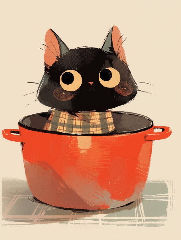 Cute Cat in Soup Pot Illustration