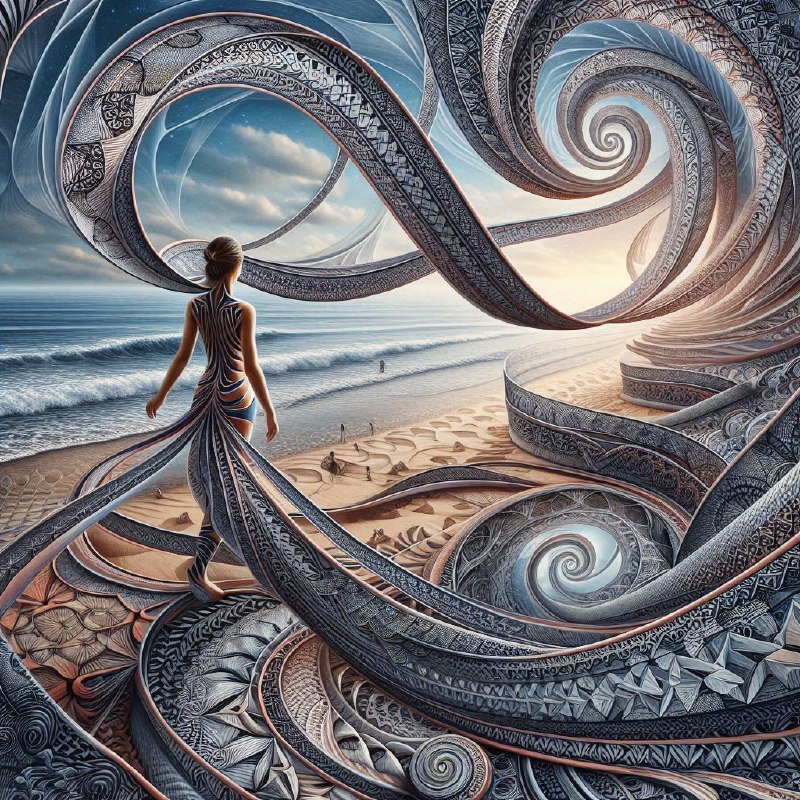 Surreal Ribbon Woman in Beach Infinity