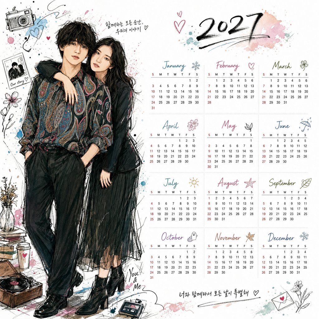 Illustrated 2027 Desktop Calendar