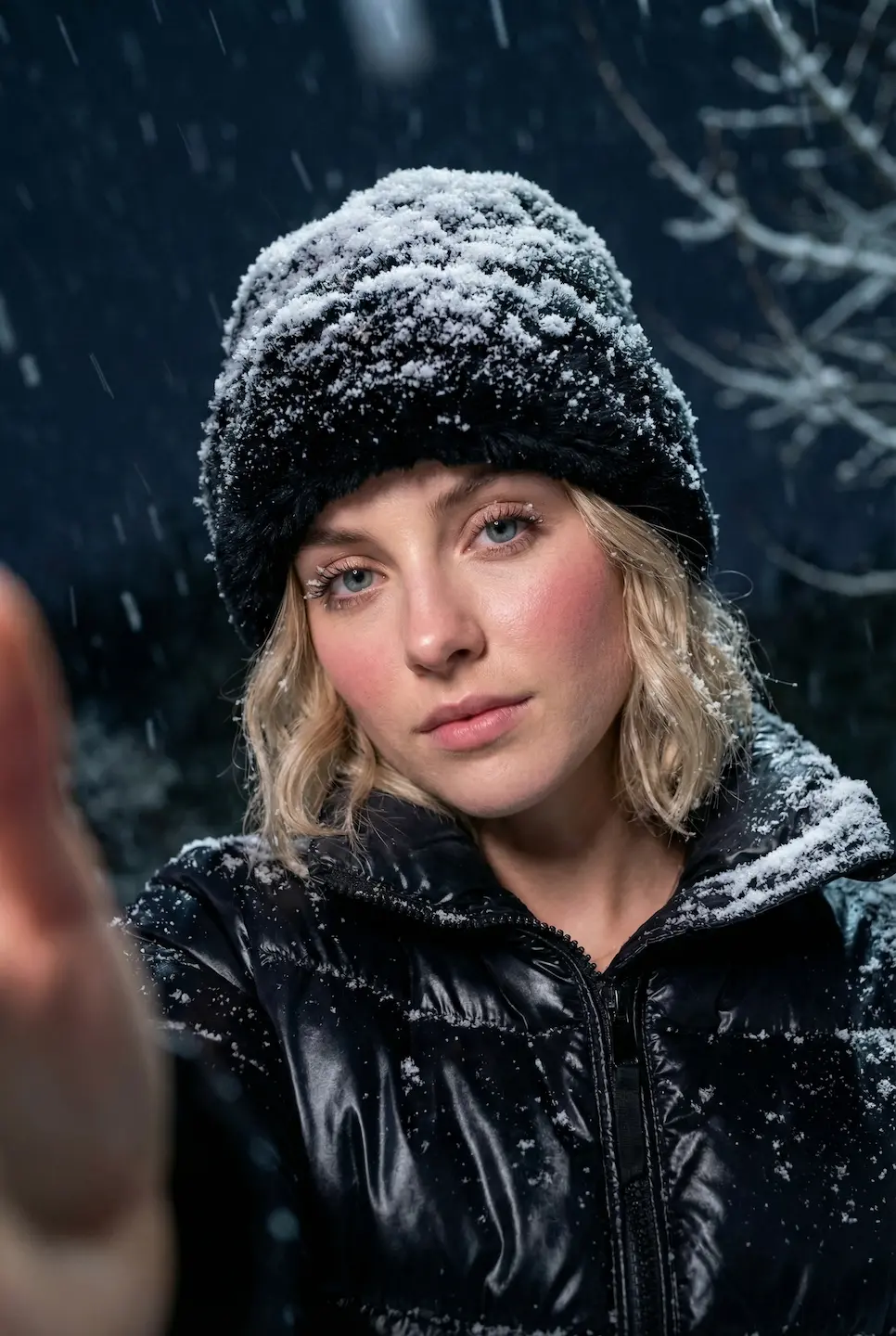 Winter Night Snowfall Selfie