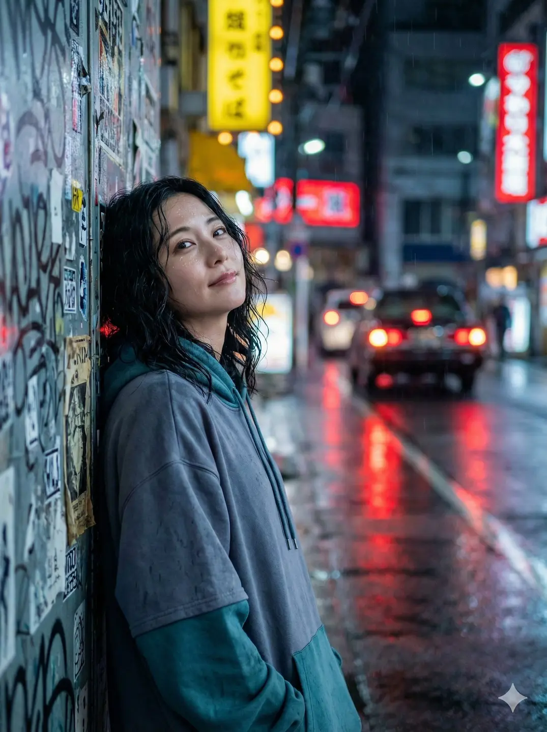 Neon City Rain Portrait