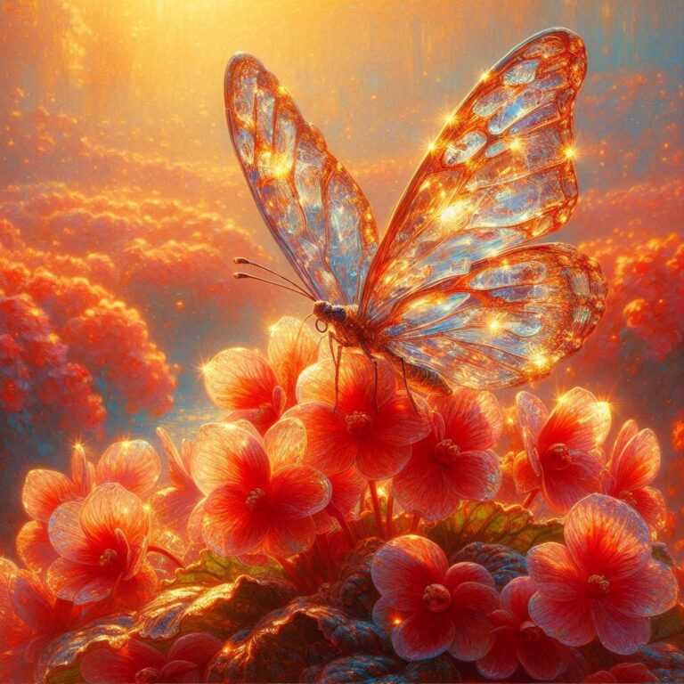 Glass-Winged Butterfly on Begonia