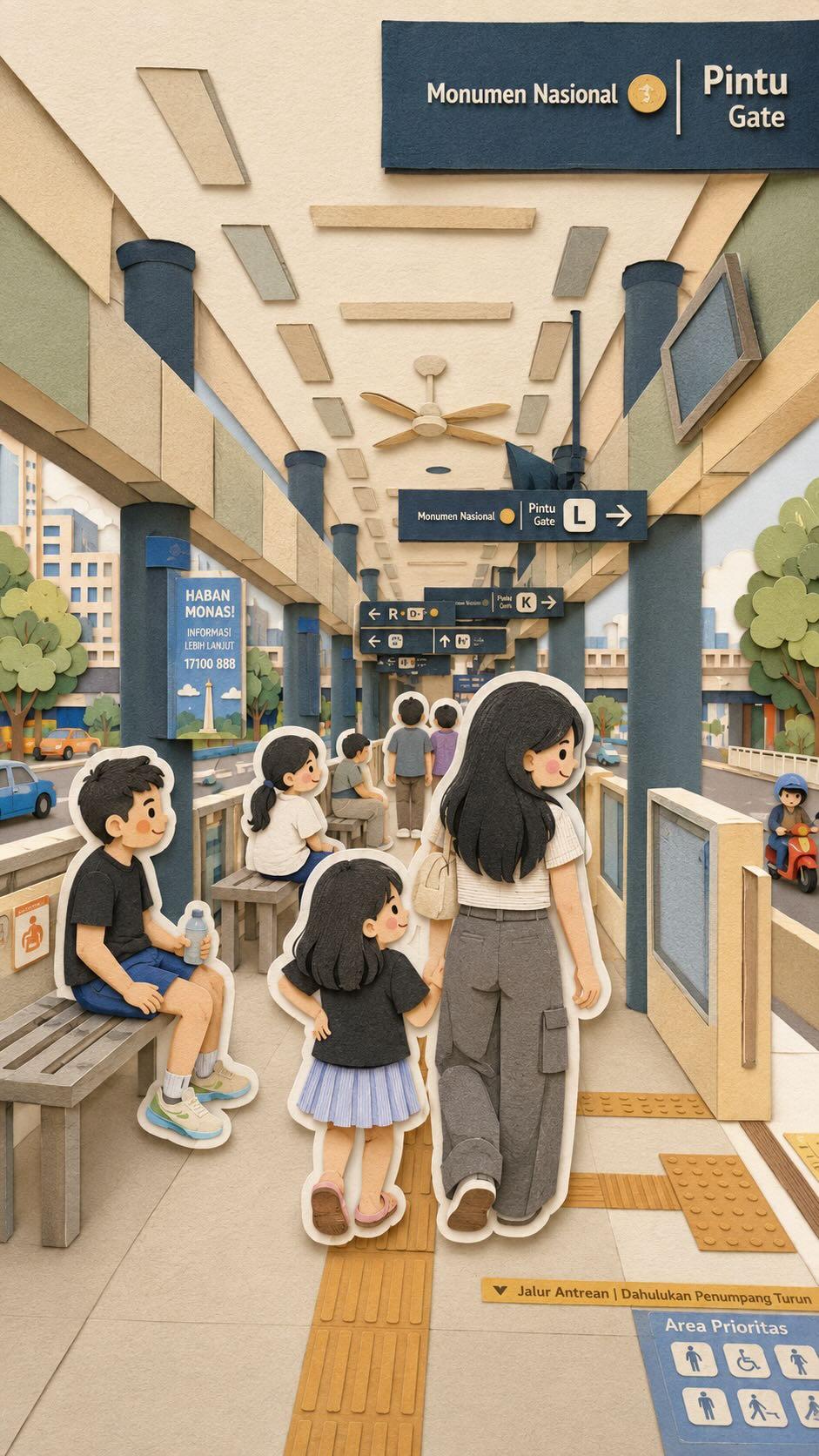 Family Trip Paper Cut Collage