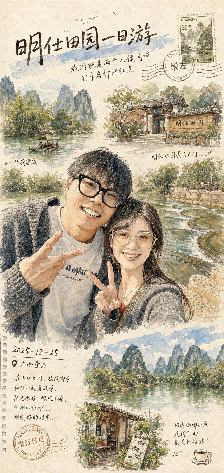 Travel Photo Ink Wash Postcard