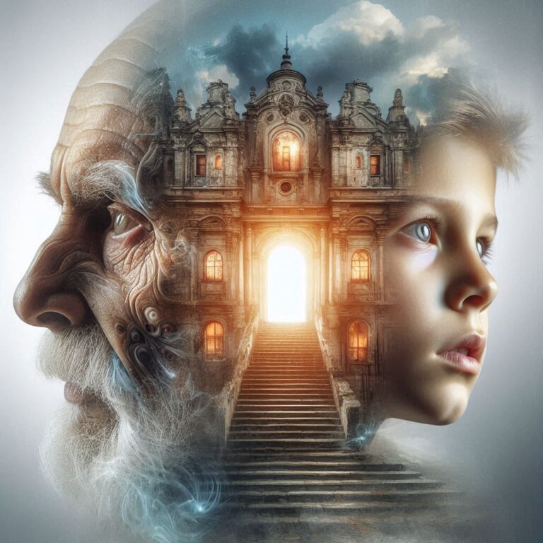 Surreal Portrait of Old Man and Young Boy