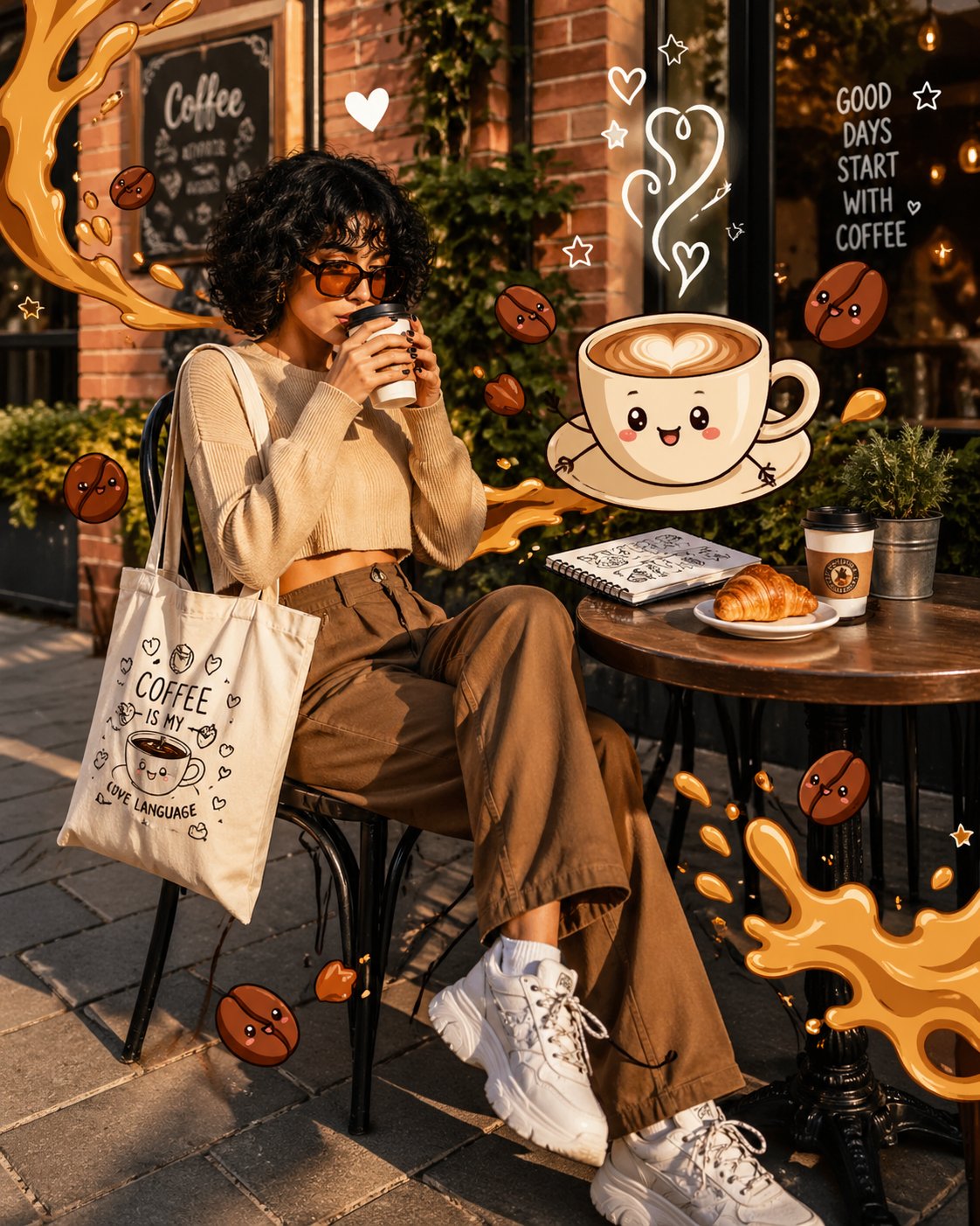 Cafe Realistic Photo With 2D Doodle Overlay