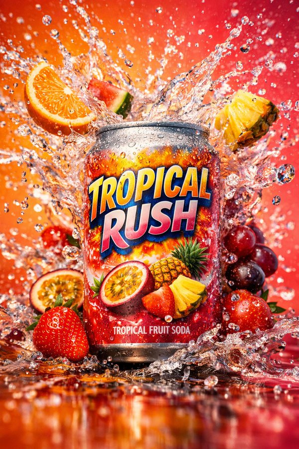 Vivid Neon Dynamic Soda Splash Commercial Poster