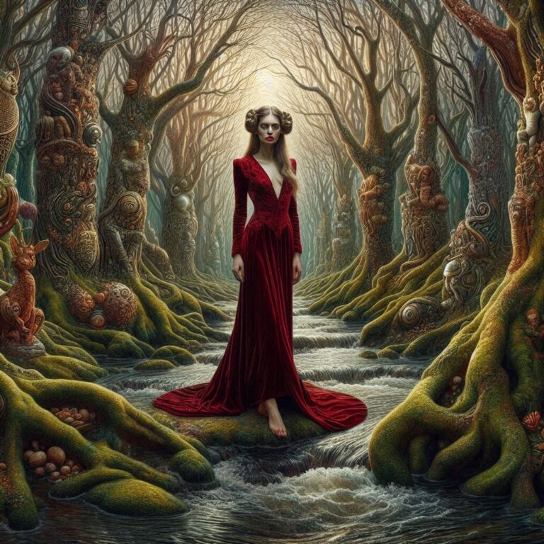 Mystical Woman in Velvet Dress by River