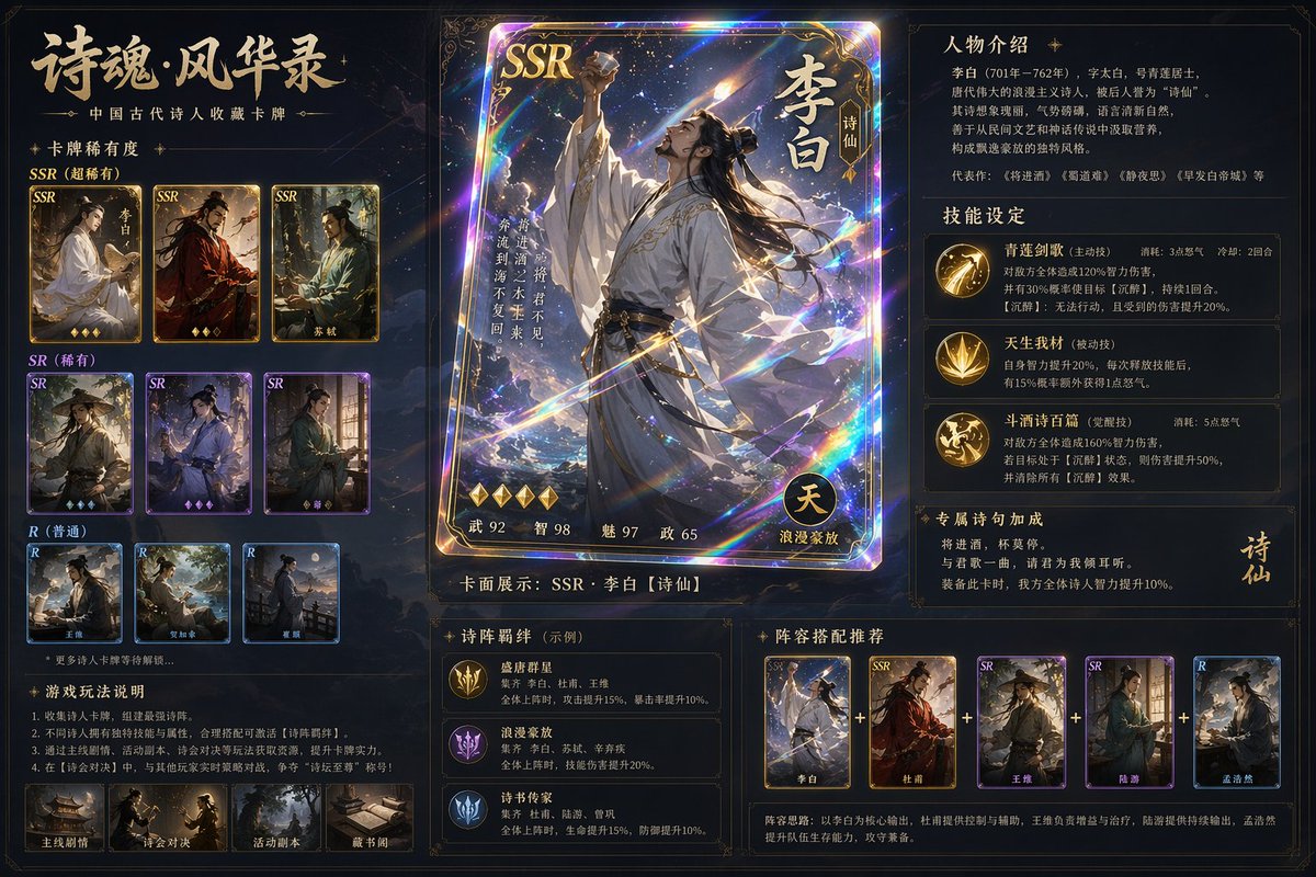 Ancient Style Poet Holographic Collectible Card