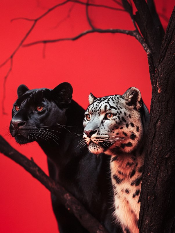 Surreal Black Panther and Snow Leopard
