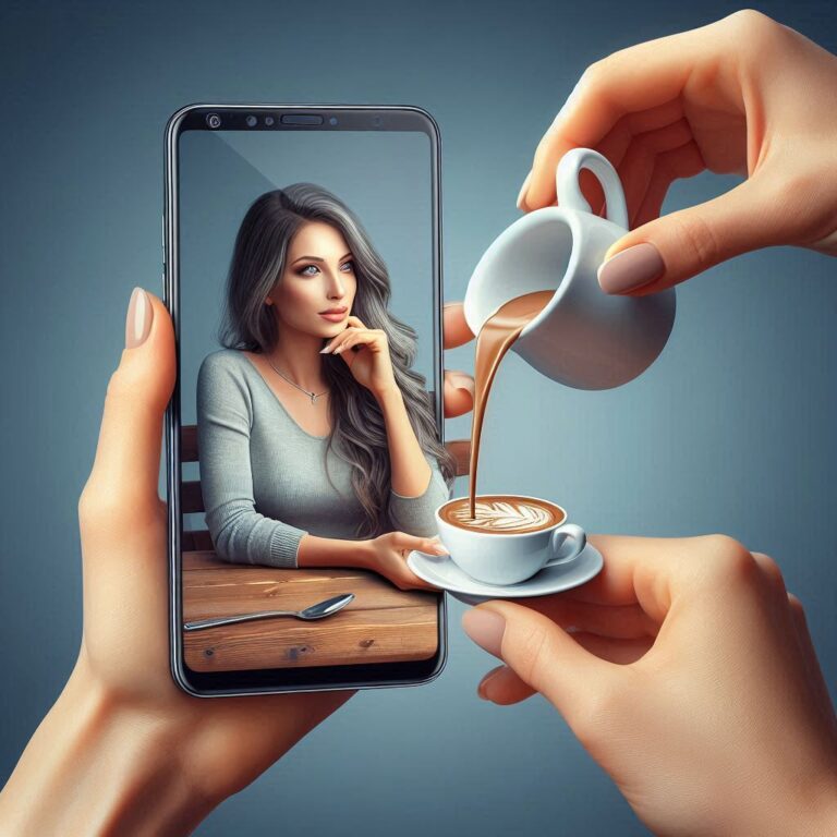 Smartphone with Woman and Coffee Scene
