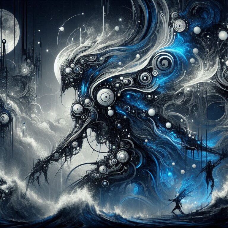 Fantasy Painting in Black, White, Blue