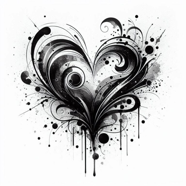 Abstract Heart with Black Watercolor