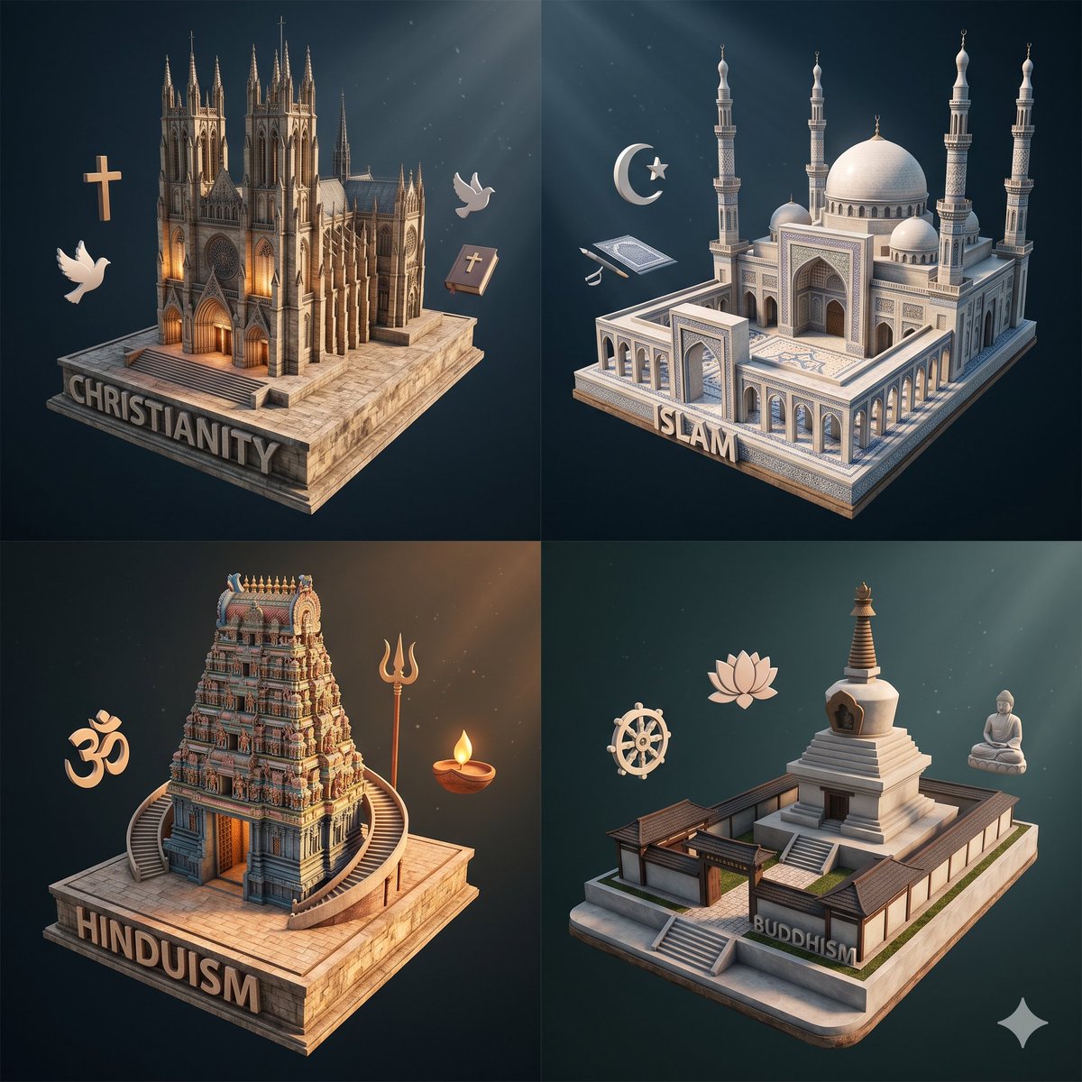 Infographic / Edu Visual - Isometric Religion Architecture Grid