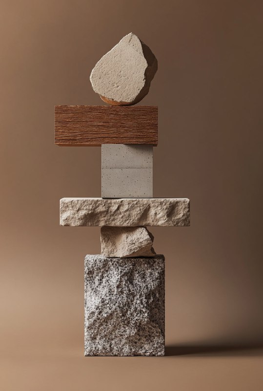 Conceptual Stone Bricks and Timber Sculpture