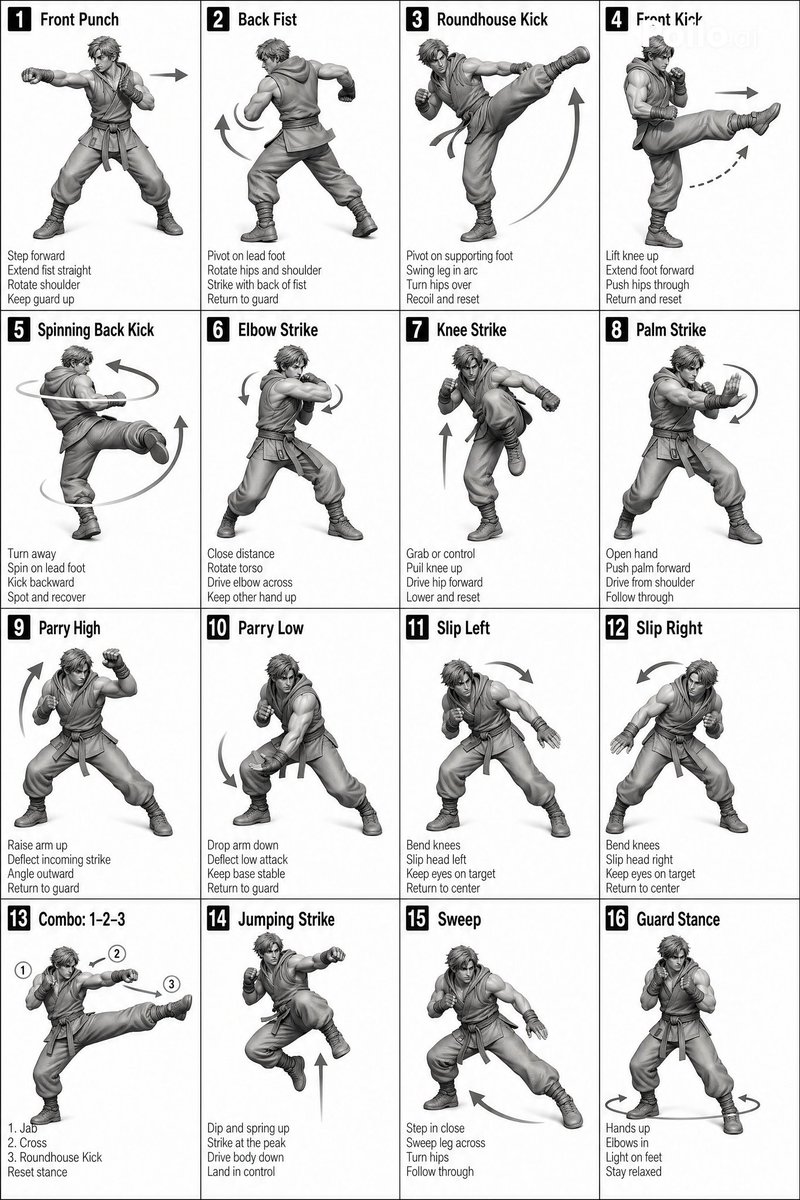 Comic / Storyboard - Instructional Martial Arts Movement Sheet
