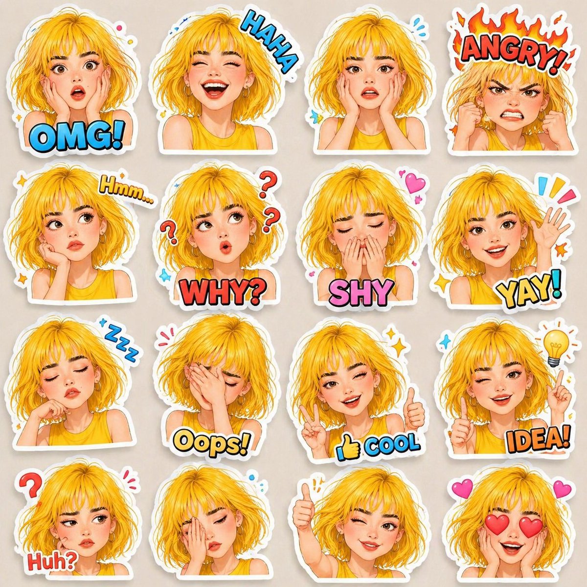 3D Cartoon Girl Emoji Sticker Set